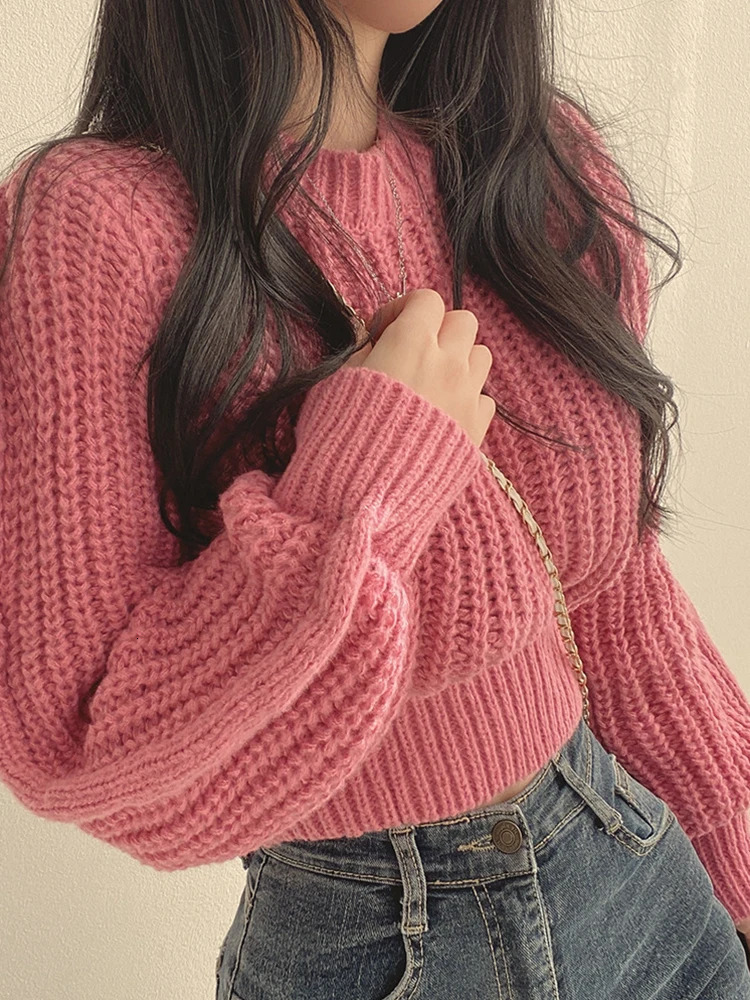 Vintage Harajuku Lantern Long Sleeve Women Sweater Casual Korean Autumn Winter Knitwear Soft Warm Tops Chic Solid Femme 240130