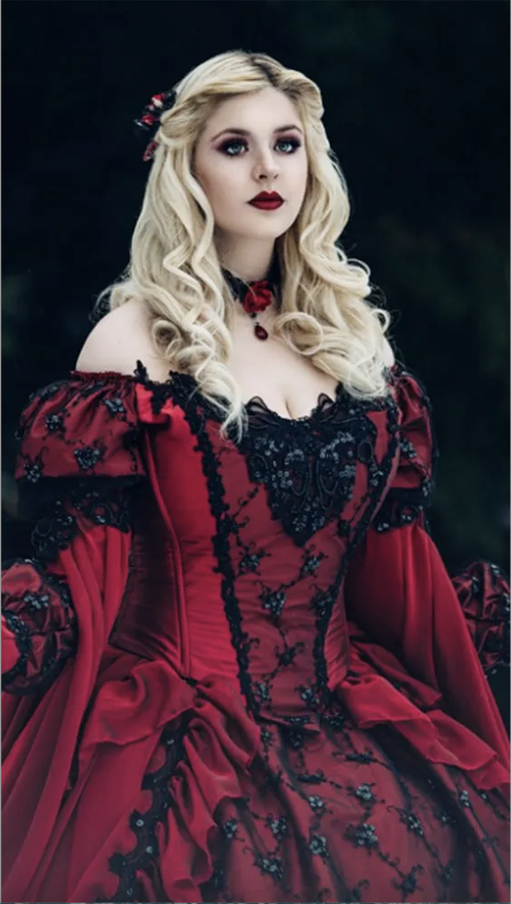 Gothic Winter Medieval Red and Black Renaissance Fantasy victorian vampires Country Wedding Dresses With Caped Long Sleeves 0509