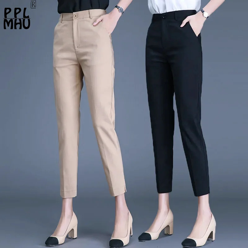 Office Lady Suit Classic Pant Khaki Black Work Pantalones Spring High Waist Skinny Pencil Trousers Elegant s 8591cm 240201