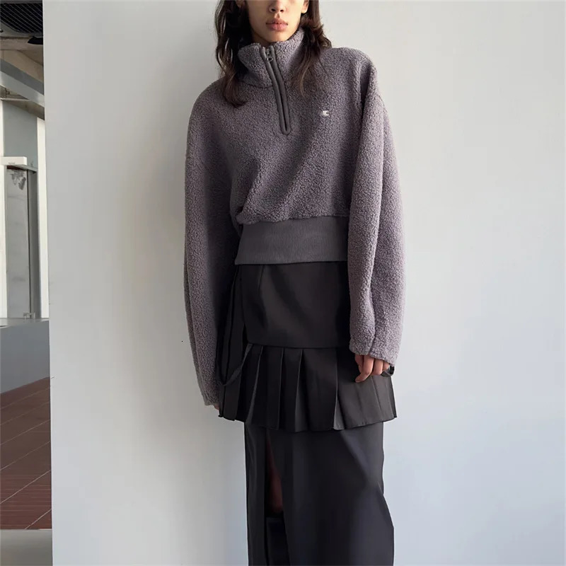 LC Hoodie Women's 2024 Autumnwinter Minimalist Casual Half Zipper High Neck Short Fleece Top 240119