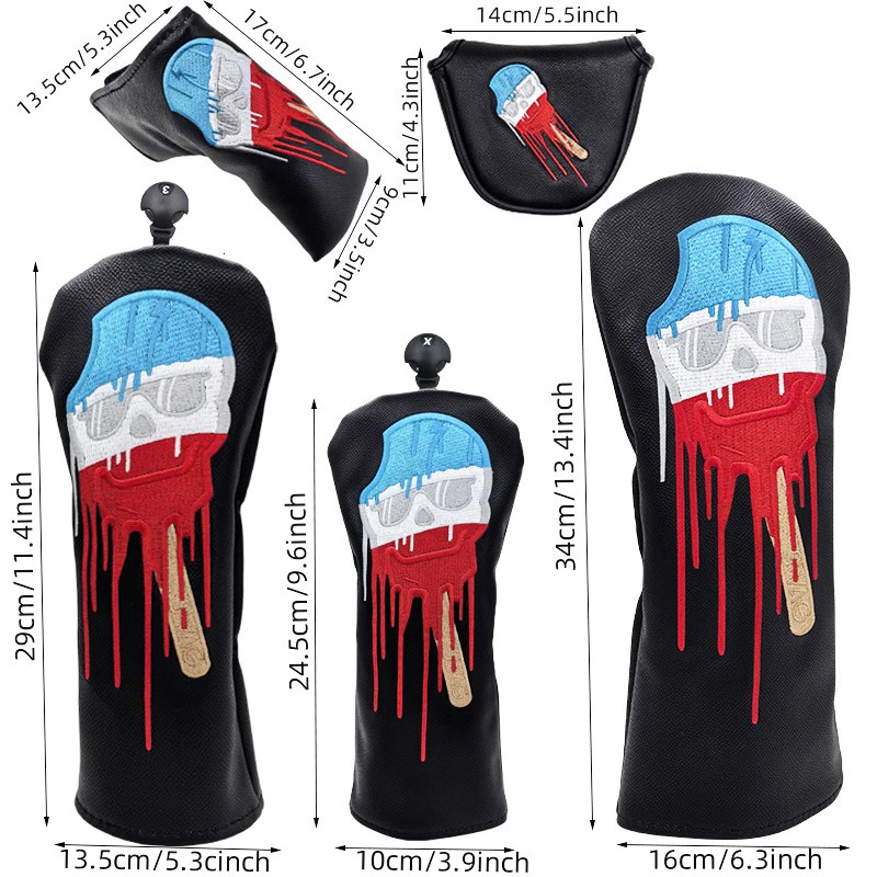 SKULL Golf Woods Headcovers Covers For Driver Fairway Putter 135H Clubs Set Heads PU Leather Unisex 240202