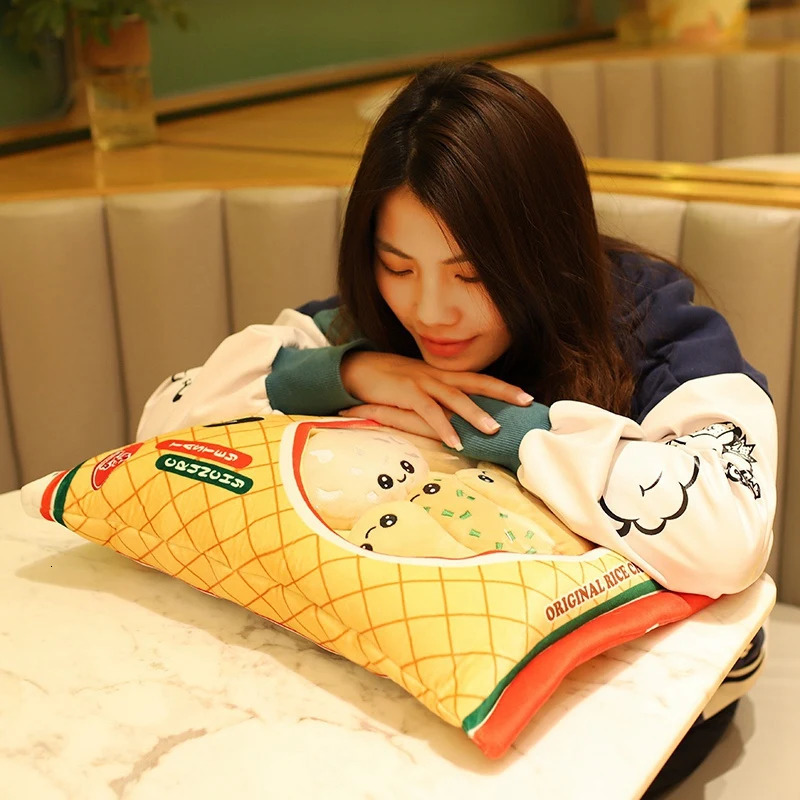 50x40cm Snack Plushies Small 8/10pcs Donuts Rice Crackers Pica Sticks Smiling Face Zipper Transparent Candy Pudding Bag Pillow 240122