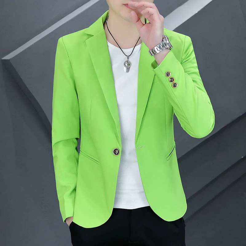 Autumn Men Casual Suit Jacket Green and Red Solid Color with One Buttons Mens Formal Blazer Size M3XL 240201