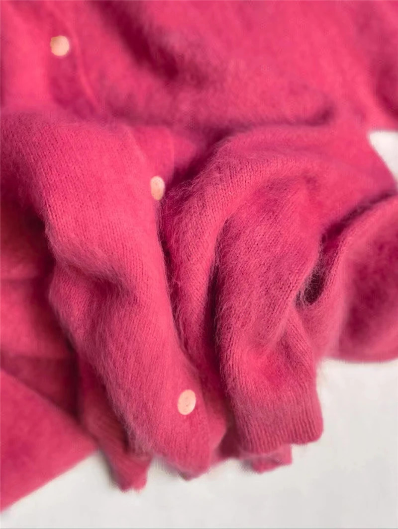 Mohair Knitted Cardigan Vintage Women Autumn Outwear Sweater Coat Loose Elegant Long Sleeve Tops 240130