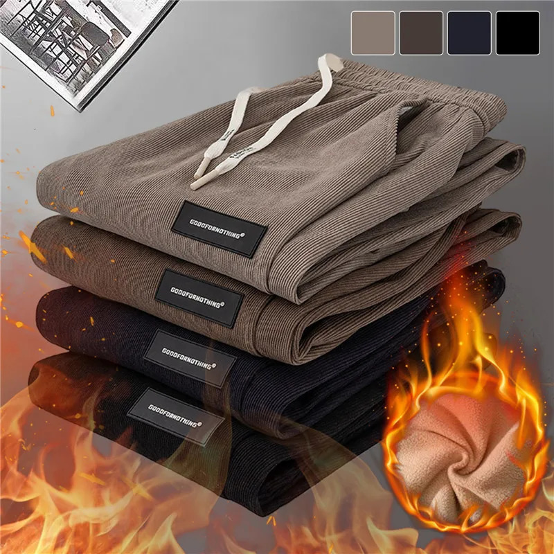 Winter Corduroy High Quality Fashion Men Jogger Warm Fleece Pants Men Harem Thick Casual Thermal Sweatpants Male Trousers 240126