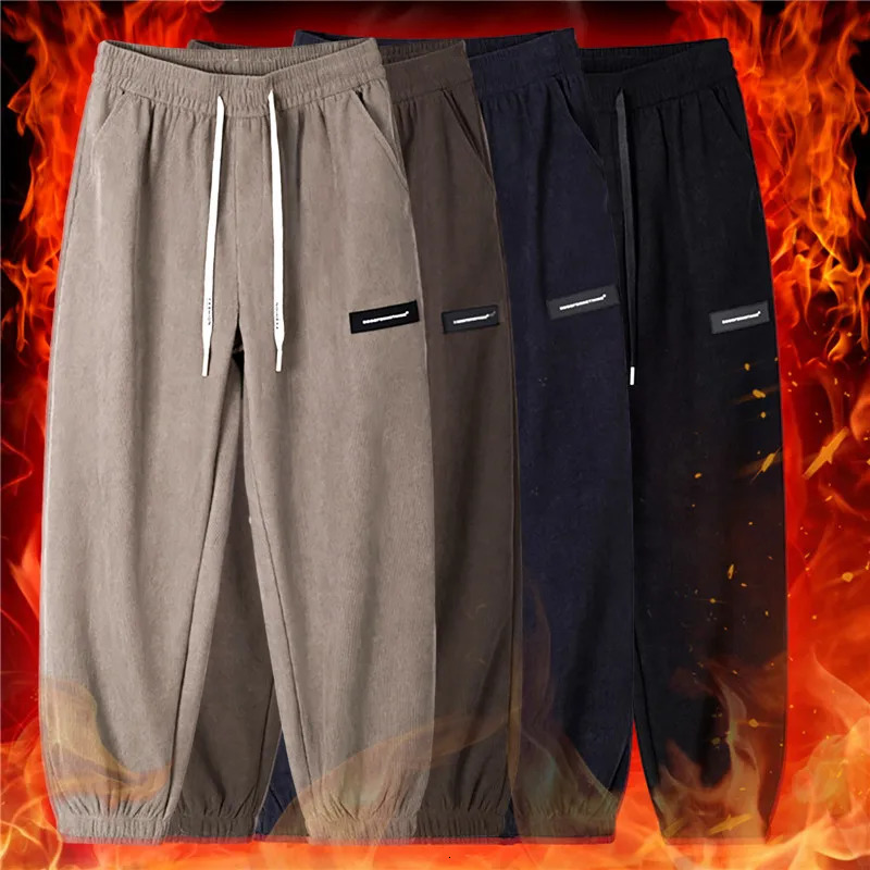 Winter Corduroy High Quality Fashion Men Jogger Warm Fleece Pants Men Harem Thick Casual Thermal Sweatpants Male Trousers 240126