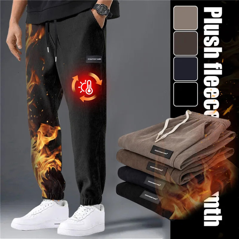 Winter Corduroy High Quality Fashion Men Jogger Warm Fleece Pants Men Harem Thick Casual Thermal Sweatpants Male Trousers 240126