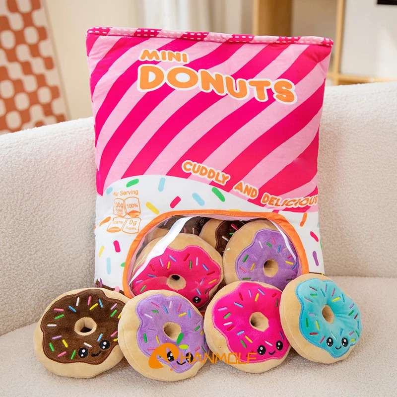 50x40cm Snack Plushies Small 8/10pcs Donuts Rice Crackers Pica Sticks Smiling Face Zipper Transparent Candy Pudding Bag Pillow 240122