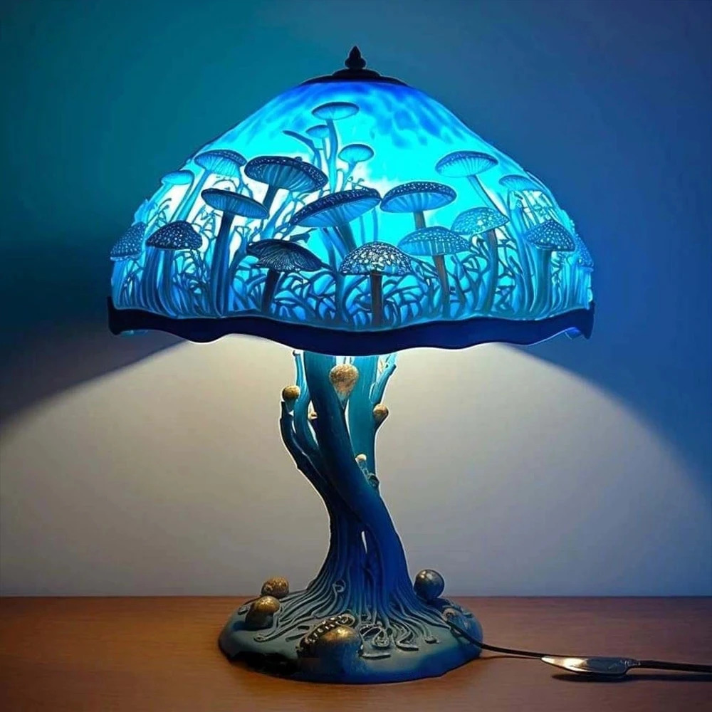 Vintage Stained Glass Plant Series Table Lamps Mushroom Snail Octopus Resin Colorful Ornament Desk Home Decoration 15x15x10cm 240129