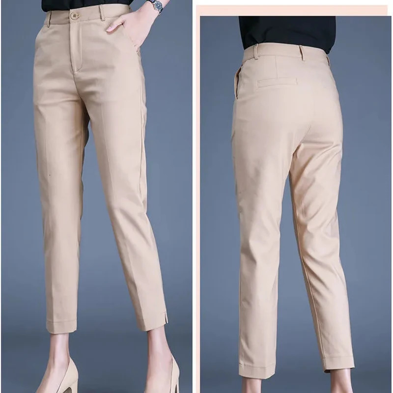 Office Lady Suit Classic Pant Khaki Black Work Pantalones Spring High Waist Skinny Pencil Trousers Elegant s 8591cm 240201