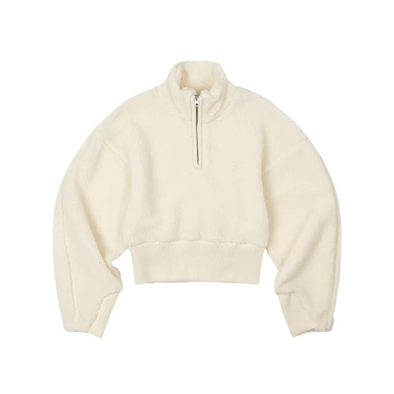 LC Hoodie Women's 2024 Autumnwinter Minimalist Casual Half Zipper High Neck Short Fleece Top 240119