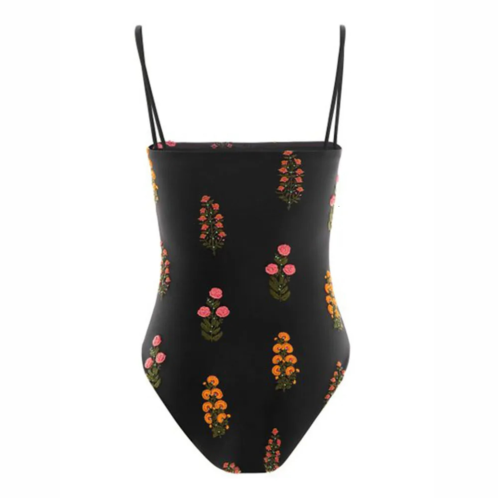 Womens Swimsuit Square Neck Slimming Bodysuit Printed Embroidered Beach Bathing Suit Chic Sexy Skinny Pool Wear 240131