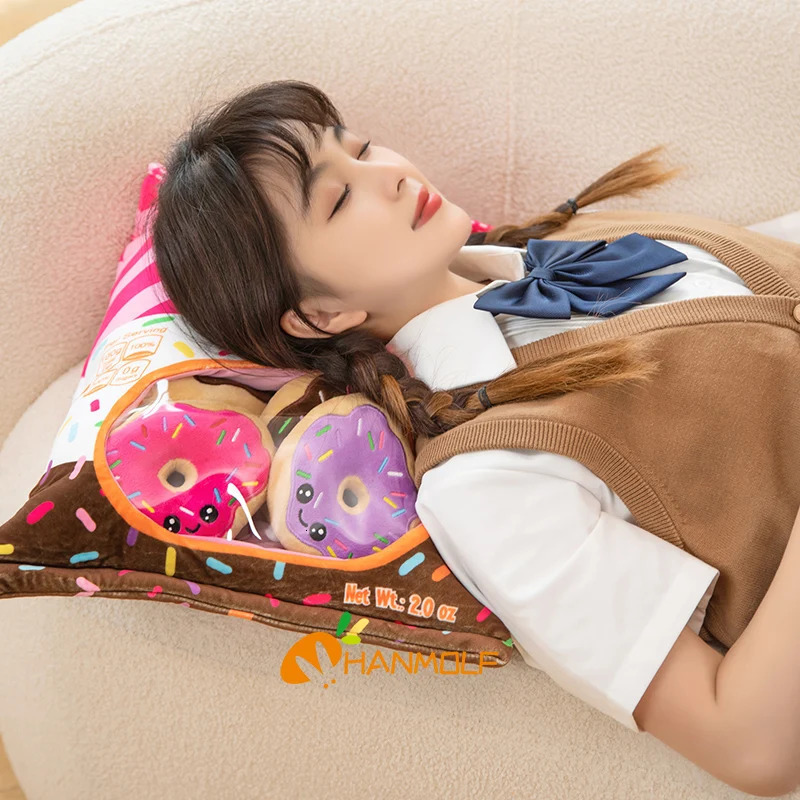 50x40cm Snack Plushies Small 8/10pcs Donuts Rice Crackers Pica Sticks Smiling Face Zipper Transparent Candy Pudding Bag Pillow 240122