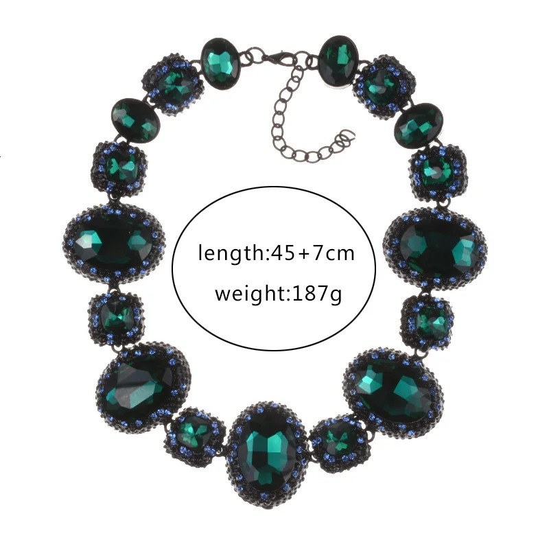Fashion Green Glass Crystal Indian Statement Choker Necklace Women Ethnic Vintage Large Collar Big Bib Jewelry 240125 - view 4