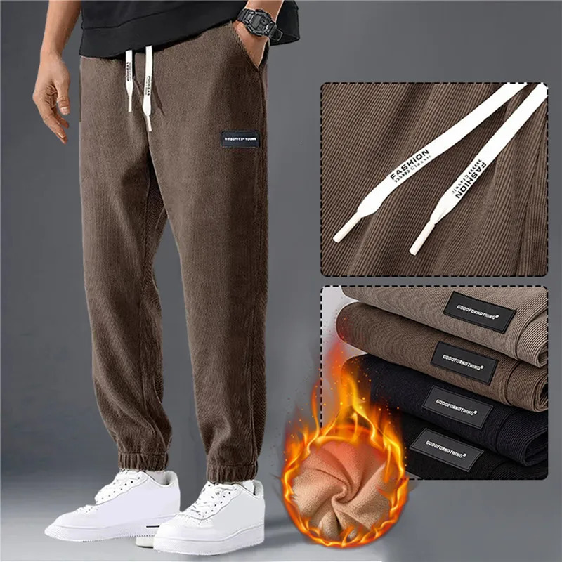 Winter Corduroy High Quality Fashion Men Jogger Warm Fleece Pants Men Harem Thick Casual Thermal Sweatpants Male Trousers 240126