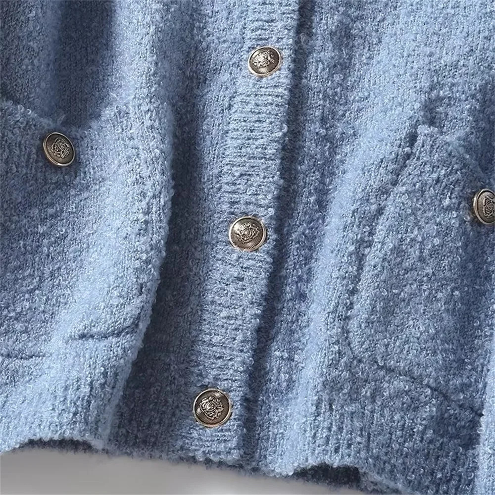 UNIZERA Autumn and Winter Womens Fashion Style Versatile Pocket Button Decoration Sweater Knitted Cardigan Coat 240130
