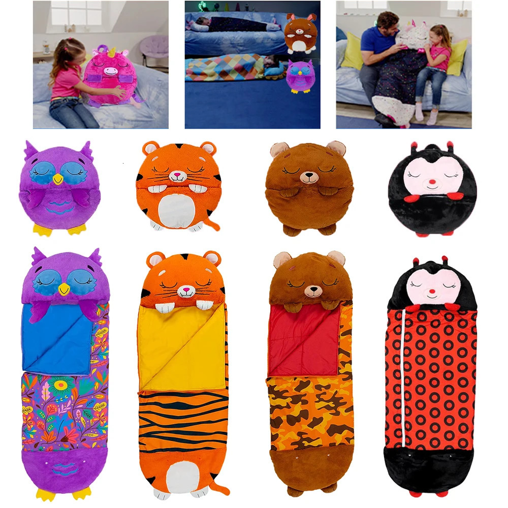 Children's Cartoon Sleeping Bag with Pillow for Birthday Gift Kids Comfy Plush Warm Sleepy Sack Animal Boys Girls Soft Sleepsack 240122
