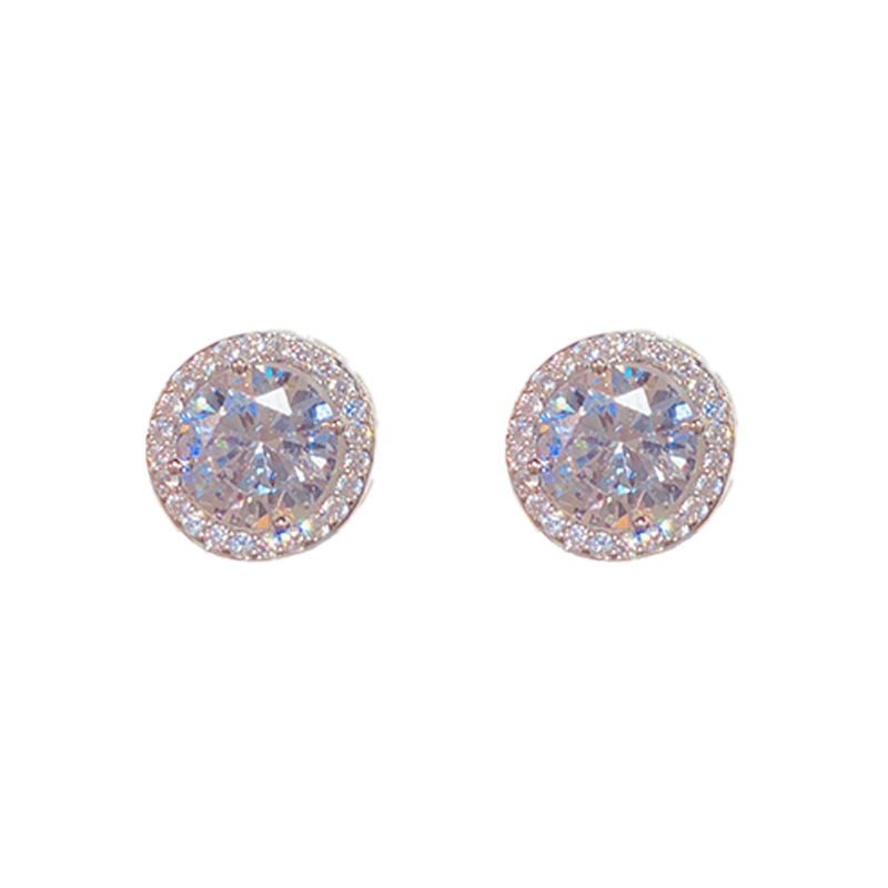 Classic Wedding Earring Stud 925 Silver Round Cut White CZ Diamond Gemstones Women Stud Earring Engagement Party Gifts