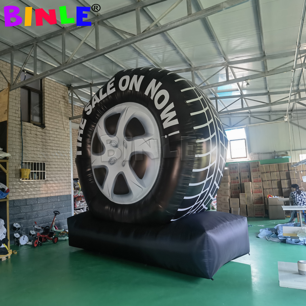 wholesale Commercial use 5mH (16.5ft) With blower giant inflatable tire balloon model customized car wheel on truck for advertising