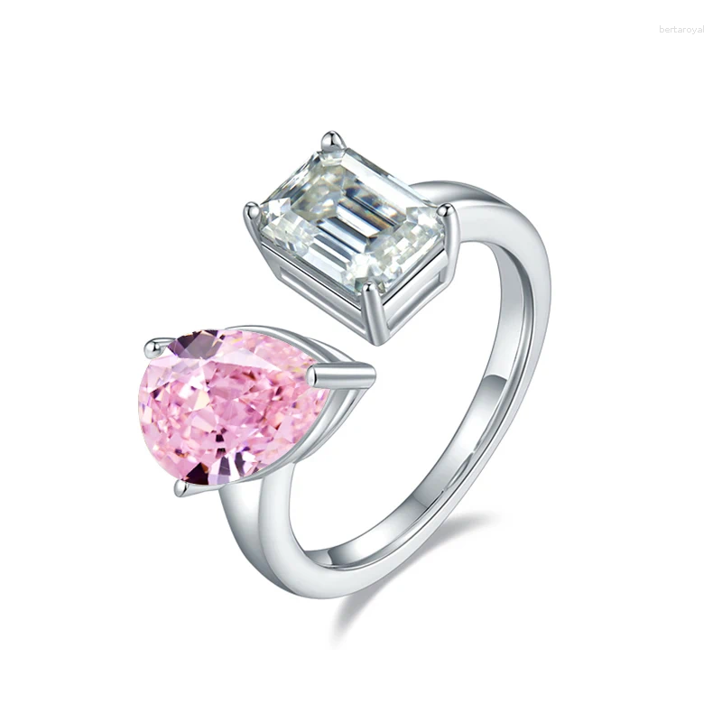 Cluster Rings GEM'S BALLET Pear Cut High Carbon Dia Ring In Sterling Sier Emerald Moissanite Toi Et Moi Engagement