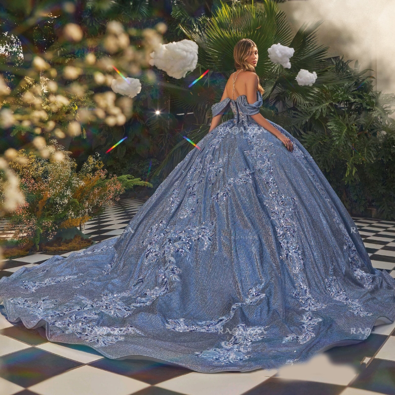 Navy Blue Shiny Sweetheart Quinceanera Dresses Off the Shoulder Lace Applique Tulle Beads Ball Gown Birthday Party Sweet 16 Vestidos De 15 Anos