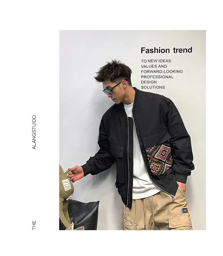 Bomber Jacket Men Japanese Baseball Coat Spring Autumn Ne'w Fashion Streetwear Pockets Hatless Pilot Jacket Top Men's Clothing 240126