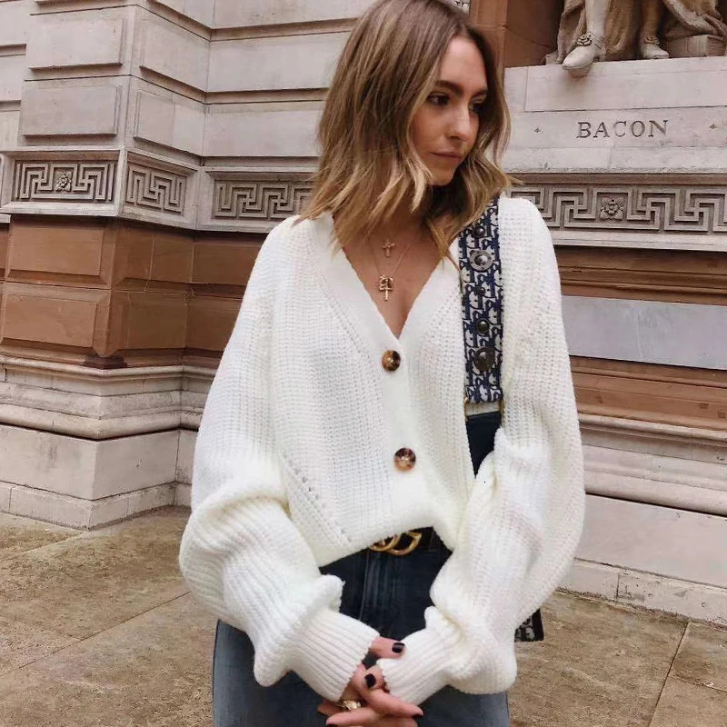 Grey Cardigan Sweater Women Cozy Soft Knit Button Up VNeck Jumper Basic Knitwear Autumn Winter Outfit 240130