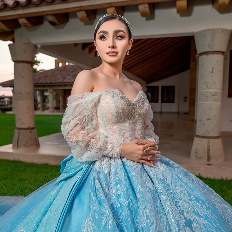 Off the Shoulder Quinceanera Appliques Beads 2024 Ball or Length Sweep Train Lace Up Bridal Gown