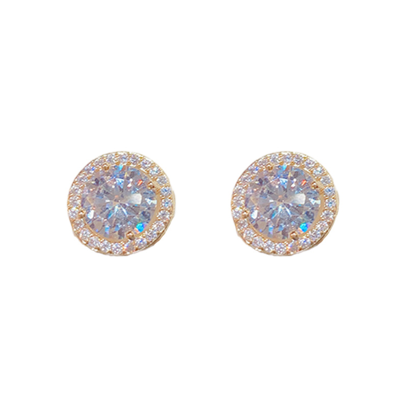 Classic Wedding Earring Stud 925 Silver Round Cut White CZ Diamond Gemstones Women Stud Earring Engagement Party Gifts
