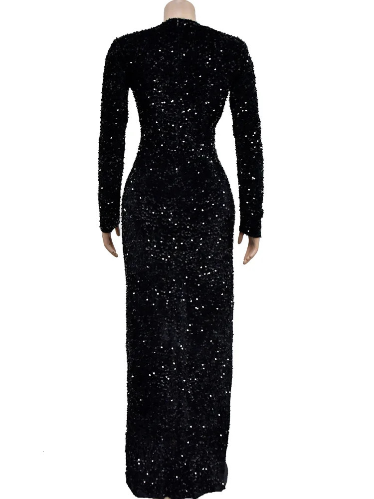 Beyprern Gorgeous Reflection Sequin Maxi Dress Two Piece Set Glam Rhinestone Lace Bodysuit Sequins Slit Birthday Dress Clubwear 240202