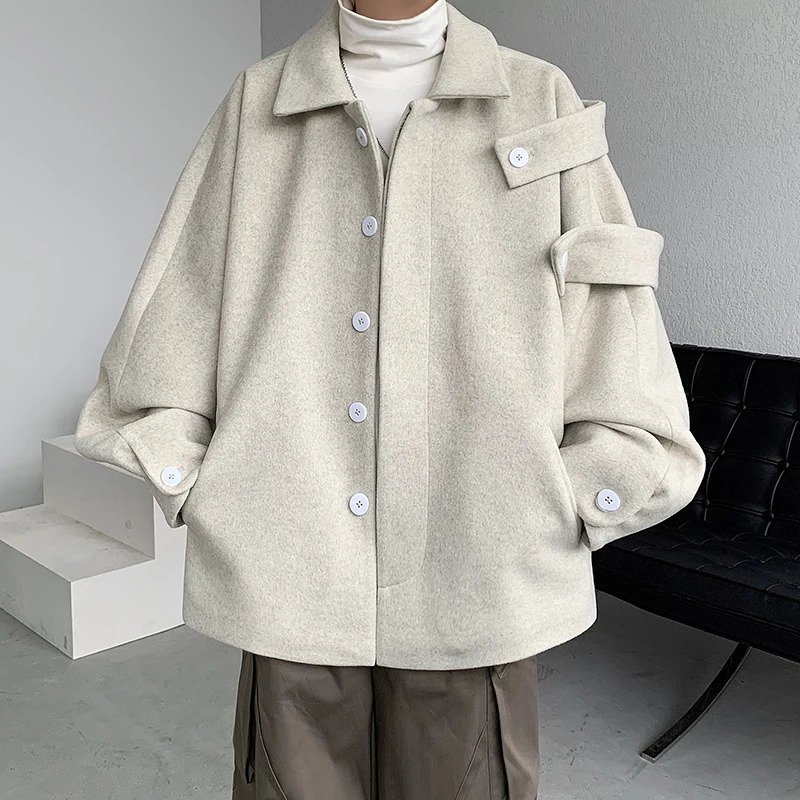 Gmiixder Streetwear Woolen Coat Mens Autumn Winter Minority Lapel Jacket American Retro Loose Casual Asymmetrical Jacket 240127