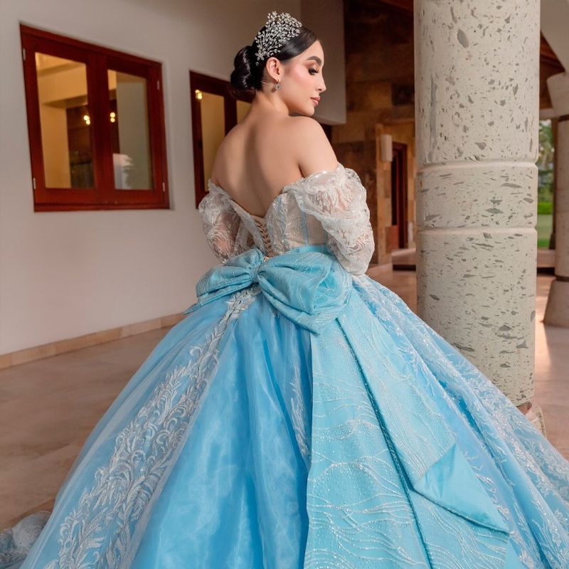 Off the Shoulder Quinceanera Appliques Beads 2024 Ball or Length Sweep Train Lace Up Bridal Gown