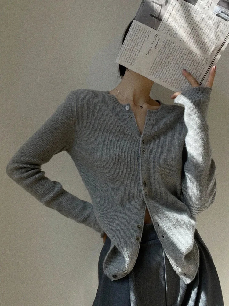 Cashmere Cardigan Sweater Slim Autumn and Winter Women Knitted Coat Soft 240130