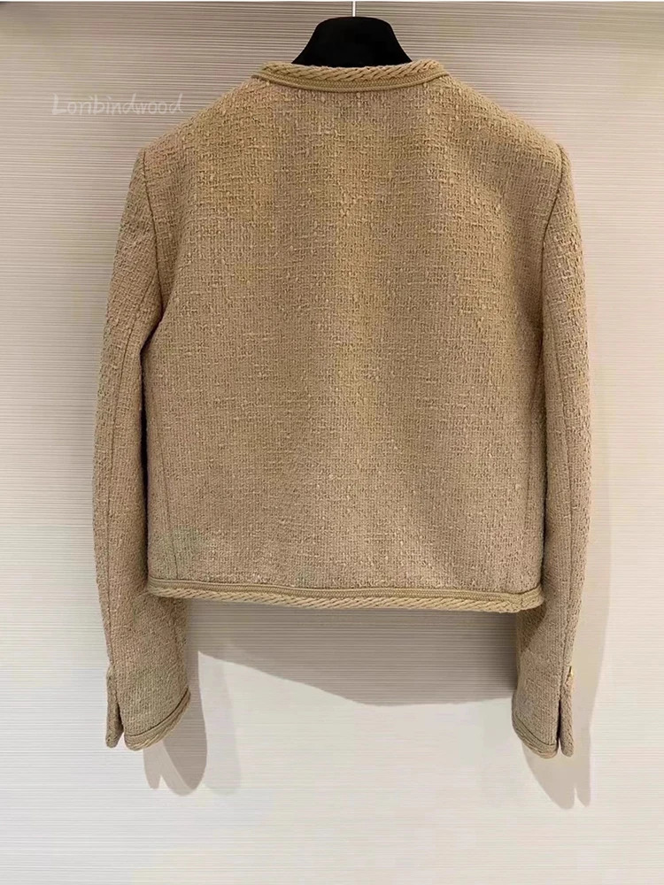 Camel Color Small Fragrance Coat Women French High-grade Tweed Short Jacket Fashion Casual Slim Jacket Women 240124