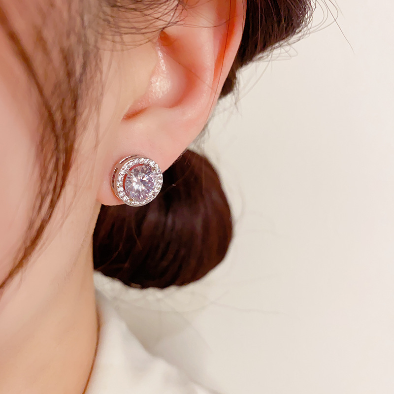 Classic Wedding Earring Stud 925 Silver Round Cut White CZ Diamond Gemstones Women Stud Earring Engagement Party Gifts