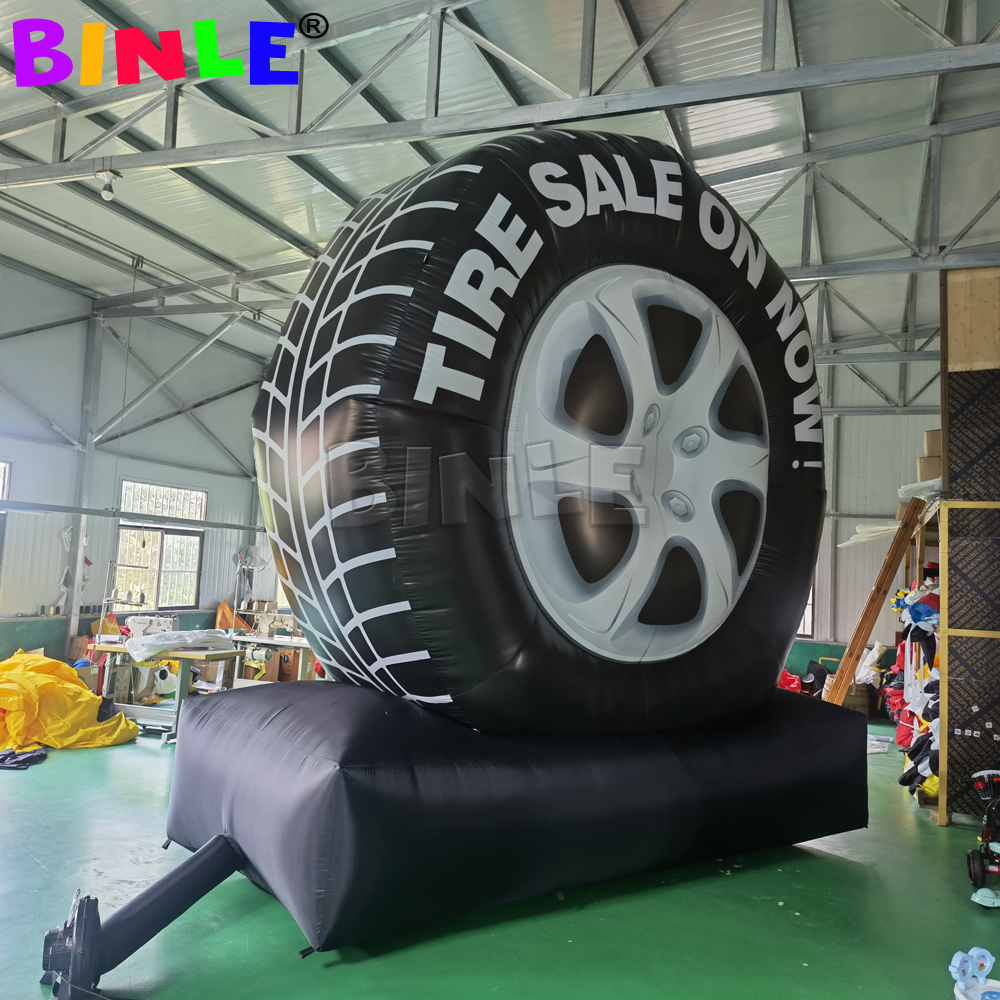 wholesale Commercial use 5mH (16.5ft) With blower giant inflatable tire balloon model customized car wheel on truck for advertising
