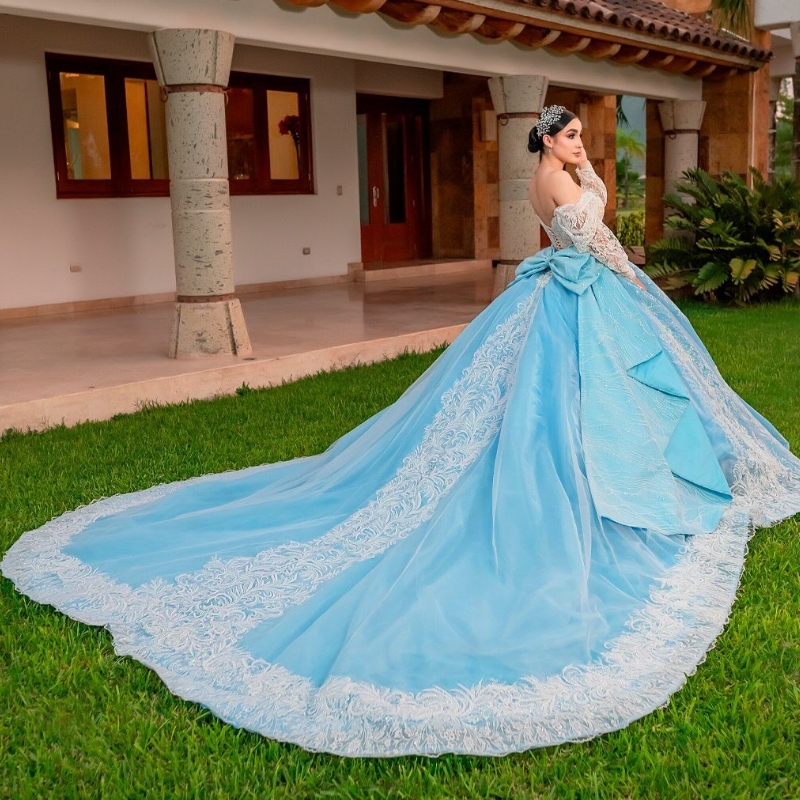 Off the Shoulder Quinceanera Appliques Beads 2024 Ball or Length Sweep Train Lace Up Bridal Gown