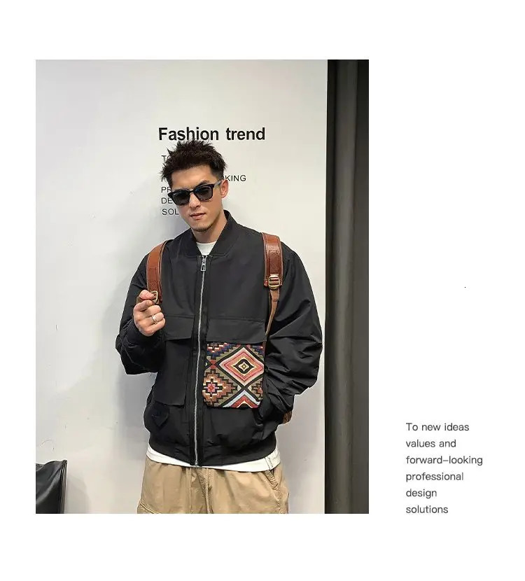 Bomber Jacket Men Japanese Baseball Coat Spring Autumn Ne'w Fashion Streetwear Pockets Hatless Pilot Jacket Top Men's Clothing 240126