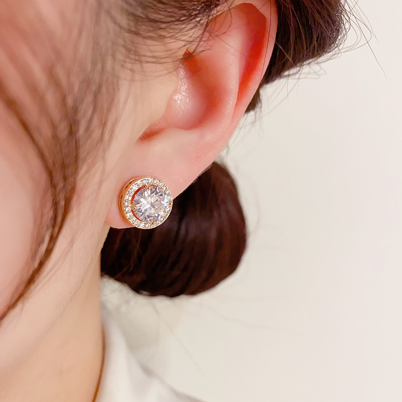 Classic Wedding Earring Stud 925 Silver Round Cut White CZ Diamond Gemstones Women Stud Earring Engagement Party Gifts