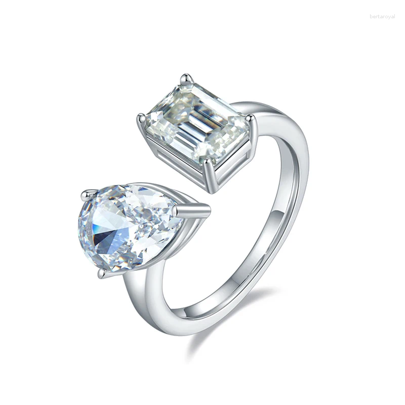 Cluster Rings GEM'S BALLET Pear Cut High Carbon Dia Ring In Sterling Sier Emerald Moissanite Toi Et Moi Engagement