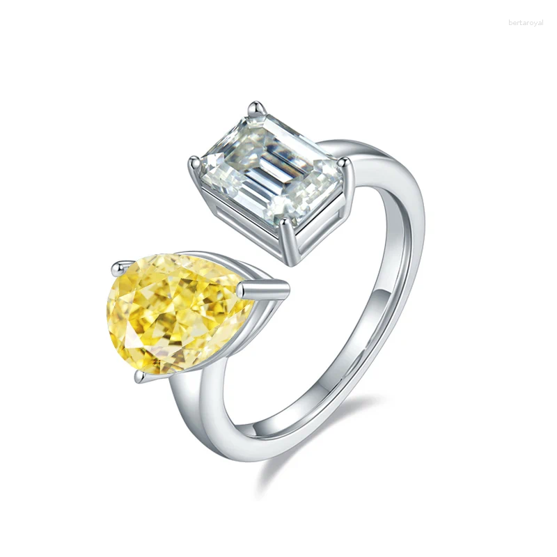 Cluster Rings GEM'S BALLET Pear Cut High Carbon Dia Ring In Sterling Sier Emerald Moissanite Toi Et Moi Engagement