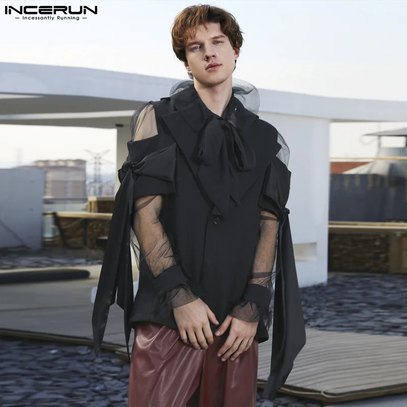 Mens Blazer Patchwork Lapel Off Shoulder Short Sleeve One Button Suits Men Streetwear Fashion Casual Thin Coats INCERUN 240201