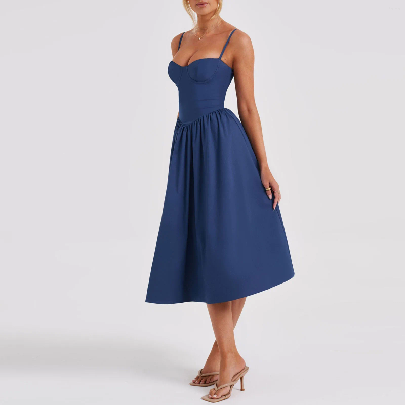 Casual Dresses Summer Women's Midi Cami Dress Solid Color Sleeveless Backless Flowy Elegant Party