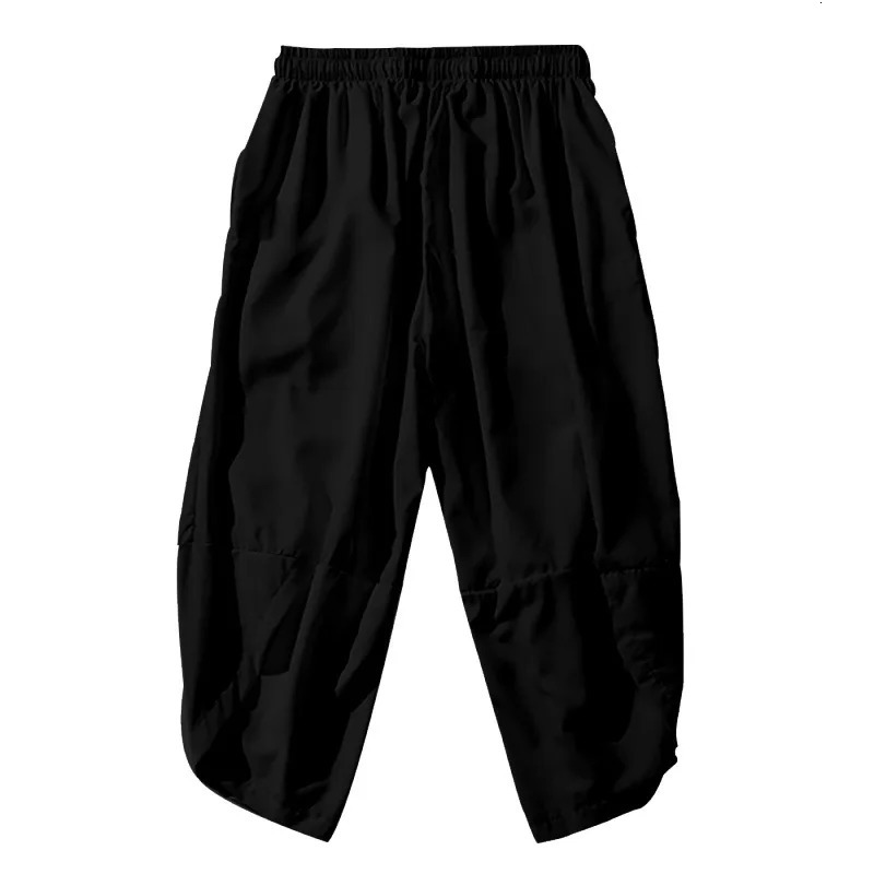 Cartoon Chinese Dragon Printed Black Men Japanese Harem Trousers Casual Elastic Waist Kimono Cropped Pants Streetwear 240126