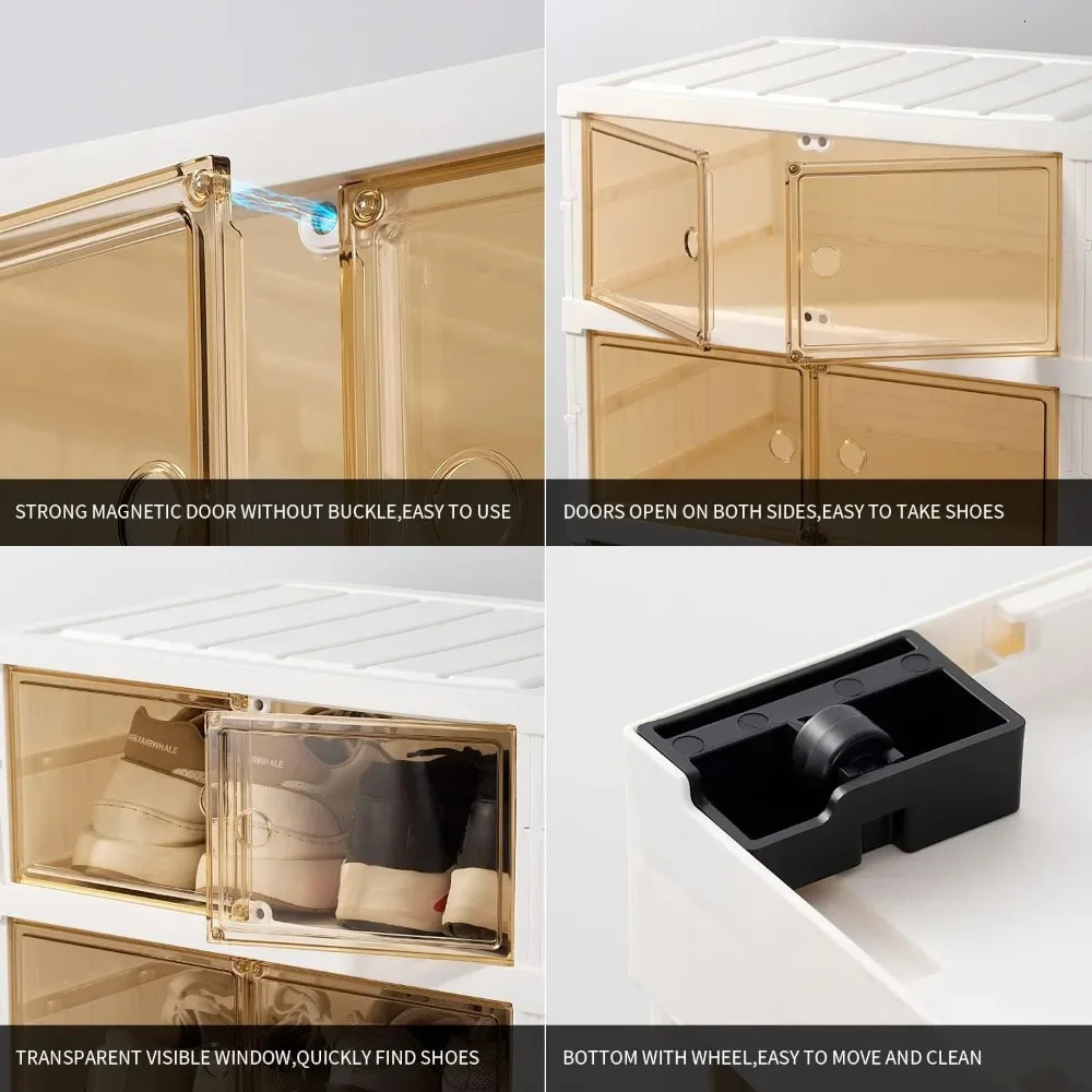 9-Tier Collapsible Shoe Organizer - Plastic Shelf with Lids for Closet, Stores 36 Pairs, Large, 240130