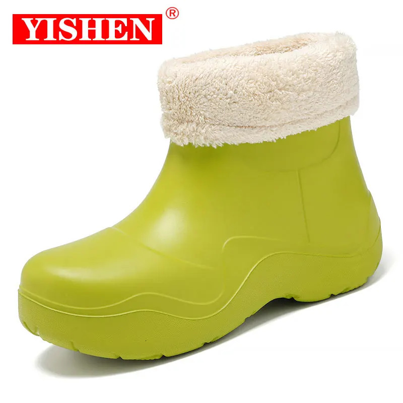 YISHEN Women Rain Winter Warm Plush ing Rubber New Boots Thick Sole Walking Shoes Waterproof Outdoor Ankle Rainboots Bottes 240202