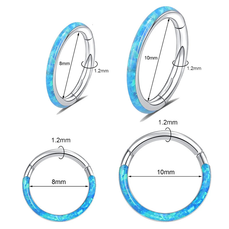 ZS 16G Blue Opal Nose Ring Stainless Steel Septum Clicker Piercing Rose Gold Color Hoop Earring Tragus 240130