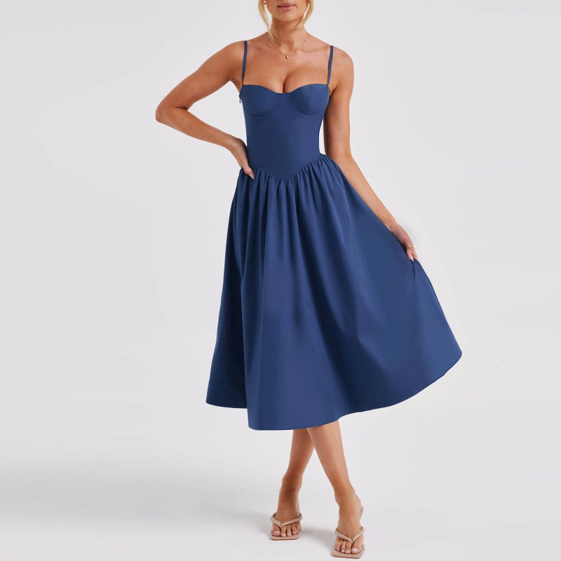 Casual Dresses Summer Women's Midi Cami Dress Solid Color Sleeveless Backless Flowy Elegant Party