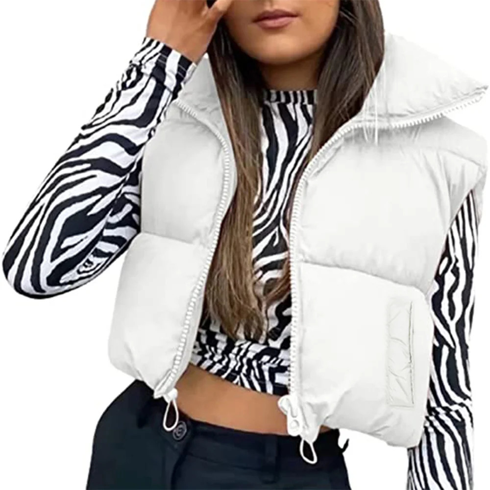 TETYSEYSH Women High Neck Cropped Waistcoat Lightweight Puffer Vest Chic Lady Sleeveless Solid Color Warm Jackets Outwear 240124