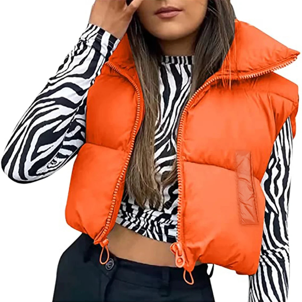 TETYSEYSH Women High Neck Cropped Waistcoat Lightweight Puffer Vest Chic Lady Sleeveless Solid Color Warm Jackets Outwear 240124